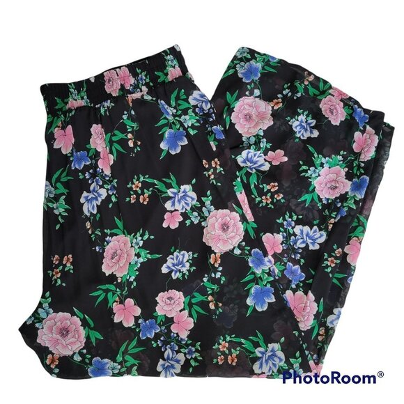 NWT Torrid Black Floral Chiffon Pull On Wide Leg Pants - Size 2X - Picture 2 of 12